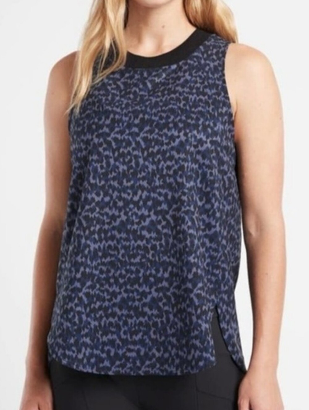 Athleta Zephyr Animal Print Blue Black Stretch Tank Top Plus Size 1X